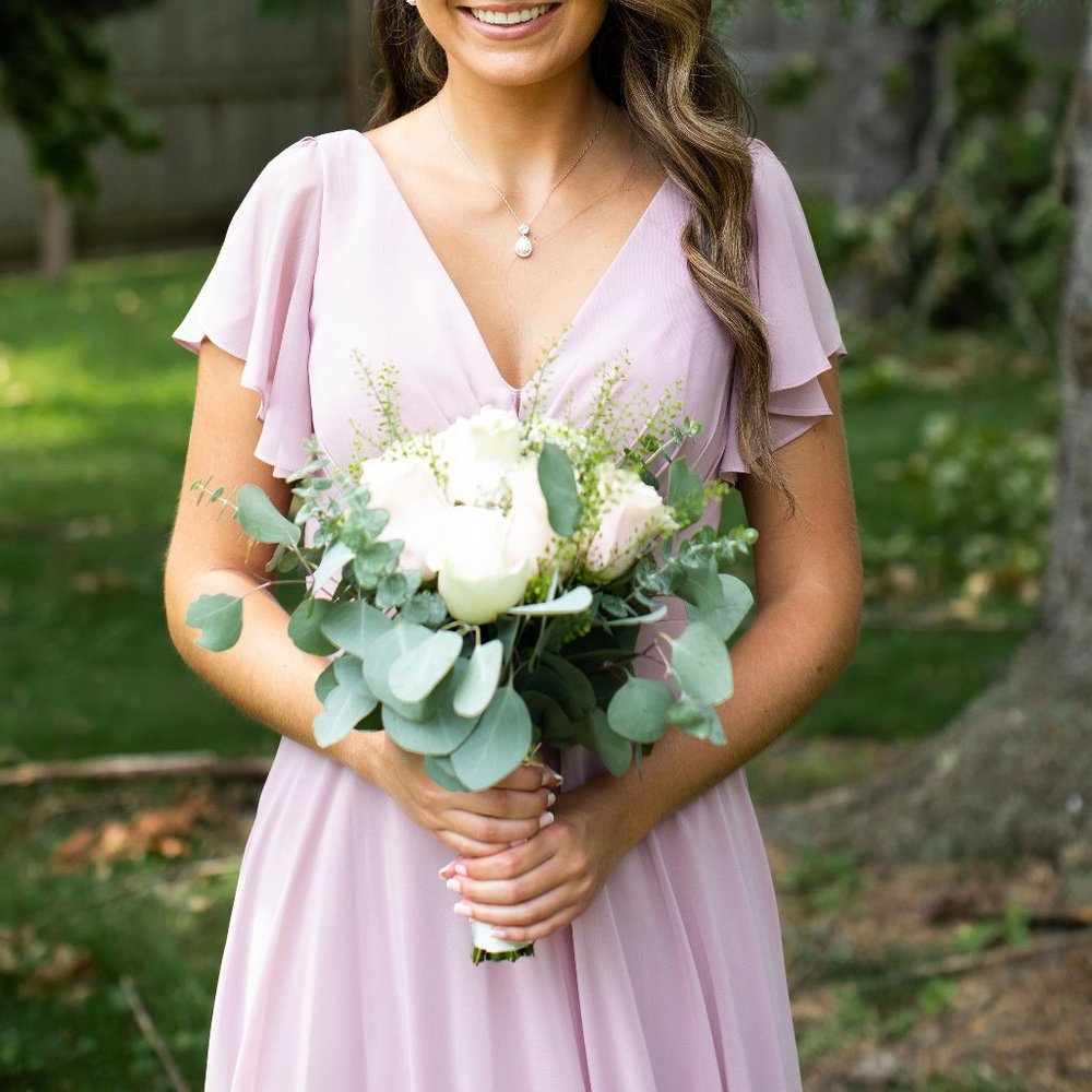 Bridesmaid Dress with flutter sleeve and full skirt